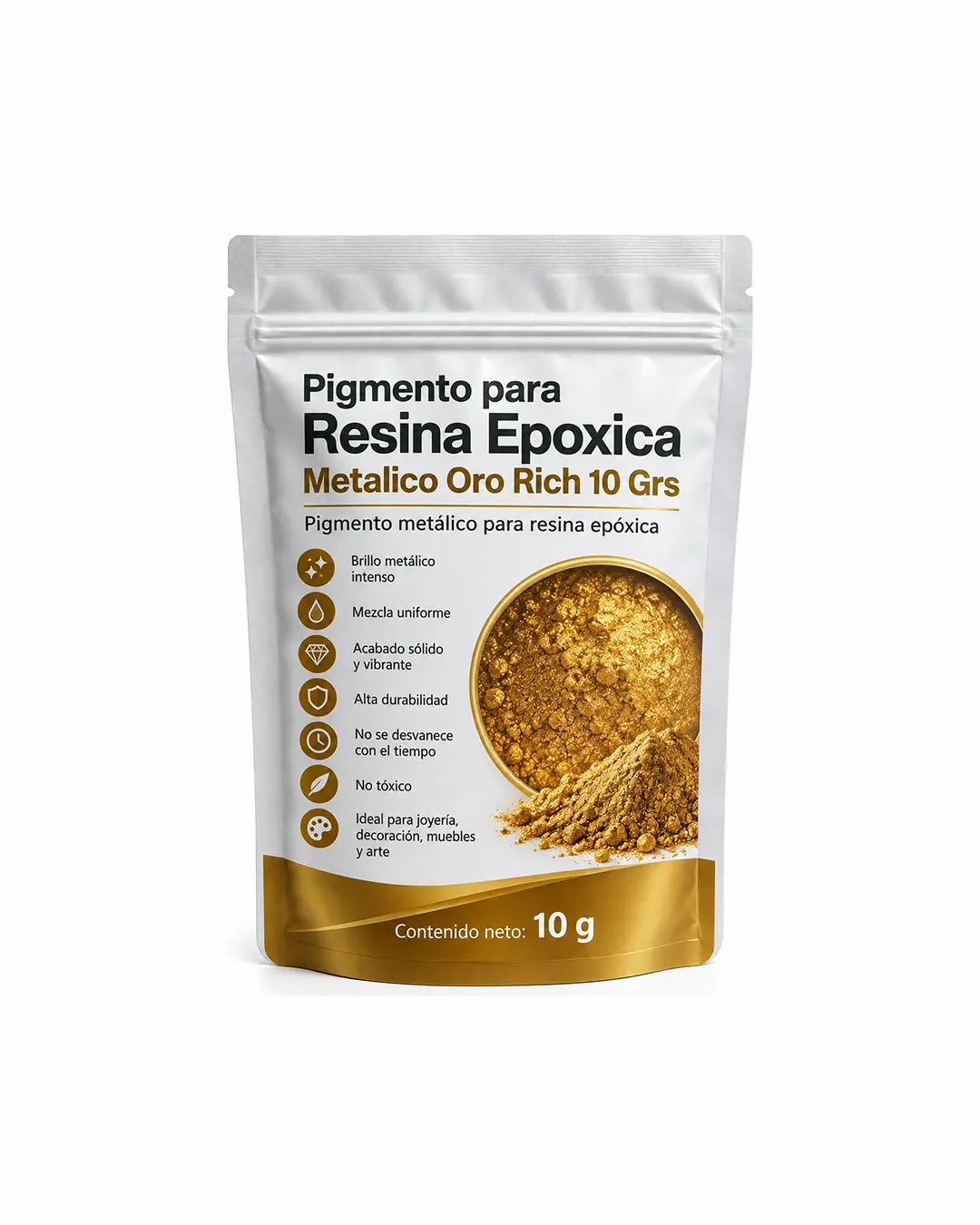 Pigmento resina metalico oro rich en polvo 10grs Pigmento resina metálico oro rich en polvo 10grs